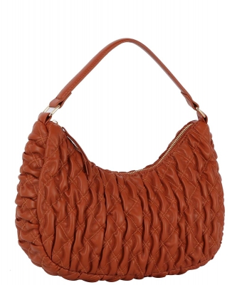 Quilted Ruffle Shoulder Bag HGE-0147 BROWNK